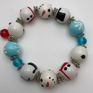 Bracelet-Hand Painted Glass Beaded Christmas Winter Stretch Bracelet Snowman